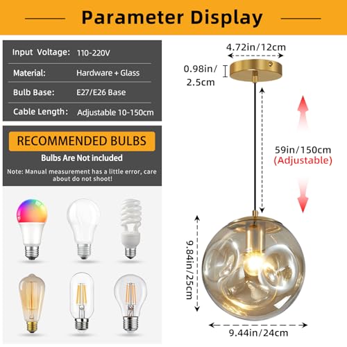 Modern Amber Concave Glass Pendant Light, 2-Pack Kitchen Island Lighting Single Globe Pendant Light Fixtures Century Kitchen Island Pendant Light for Bedroom Dining Room Light (Without Bulbs) - color: Amber-1 Light-2PC