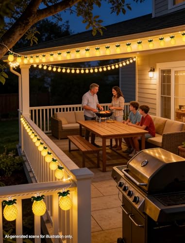 12FT Pineapple String Lights – 20 LED Warm White Tropical Fairy Lights, UL Certified, IP44 Waterproof for Tiki Bar, Luau, Patio & Christmas - color: Yellow/white