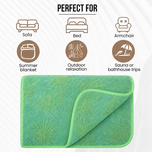 100% Cotton Throw Blanket for Couch Sofa or Bed All Season Terry Blankets & Throws, Lightweight & Breathable Cotton Blanket, Picnic Rug, Terry Bed Sheet (Green) - color: Green