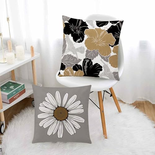 COMMINY Brown Black Pillow Covers 18x18 Set of 6, Daisy Flower Throw Pillow Cover Case Rustic Square Cushion Cover for Sofa Bedroom Living Room Farmhouse Home Decor - color: Brown Black Grey, size: 18" x 18" (Pack of 6)