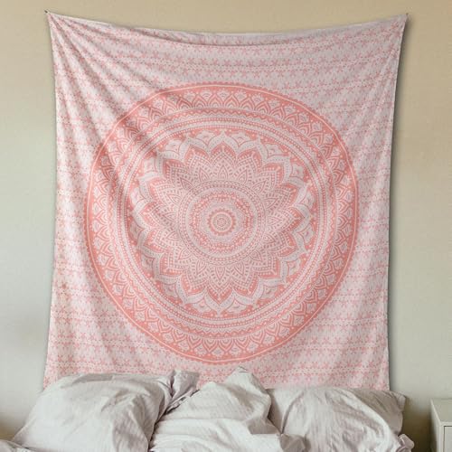 THE ART BOX Rose Gold Ombre Tapestry Wall Hanging Mandala – Bohemian Room Decor – Cotton Throw Tapestry – Boho Bedding Queen Bedspread 90x104 Inches - color: Rose Gold, size: 85"L x 90"W