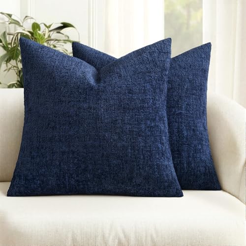 MIULEE Decorative Throw Pillow Covers 18x18 Pack of 2 Navy Blue Couch Pillow Covers Soft Cozy Textured Chenille Pillowcases for Home Decor Sofa Living Room Cushion Bedroom - color: Navy Blue, size: 18" x 18" (Pack of 2)