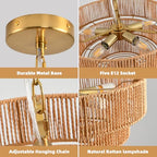 Boho Pendant Light Fixtures,15.7" Rattan Hanging Lamp for Kitchen Island,5-Light Hand-Woven Chandelier Height Adjustable,Natural Wicker Lamps for Dining Room Living Room Bedroom Hallway Entryway,Brown - color: 15.7" Brown