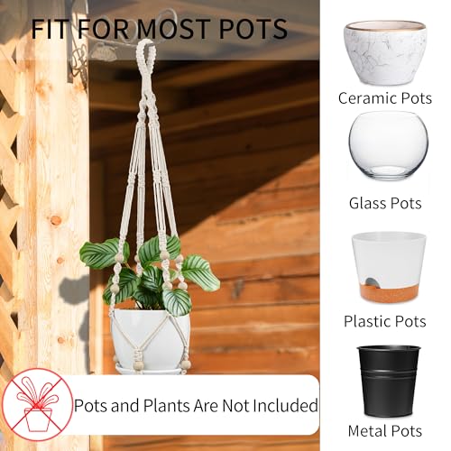 Macrame Plant Hanger - Fits 4-15 Inch Pots, 43"/35"/29" Different Sizes Set, Hanging Planter Holder for Indoor Outdoor, Cotton Rope Boho Home Decor, Ivory - color: Ivory, size: 43+35+29in