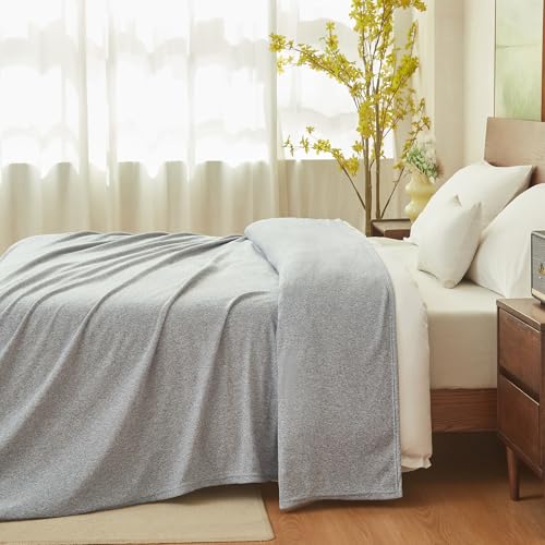 COOVA Lightweight Knit King Blanket for Bed, Decorative Blanket, Soft and Cozy Throw for Sofa, Bed or Couch, Bedroom (Light Grey, 90×102 inches) - color: Light Grey, size: 90"x102"