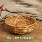 Hadewoven Round Rattan Fruit Basket Wicker Food Tray Weaving Storage Holder Dinning Room Bowl, 8 Inch Small Bread Baskets Tray for Serving with Deep Wall, Brown (Small 7.48”) - size: Small 7.48"