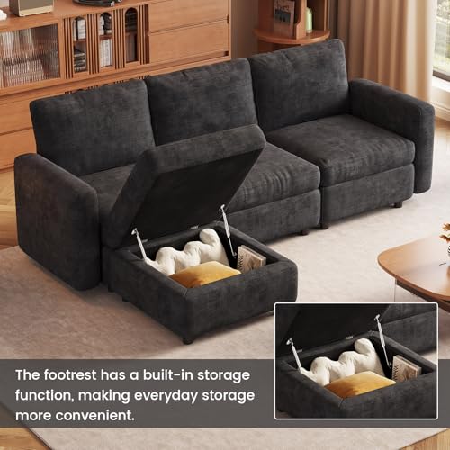 Guyii 4 Seater Modular Sectional Sofa with Storage Ottomans, L Shaped Couch with Comfy Cushions,Soft Fabric Sofa Couch for Living Room - color: Dark Gray, size: 4 seater(with one ottoman)