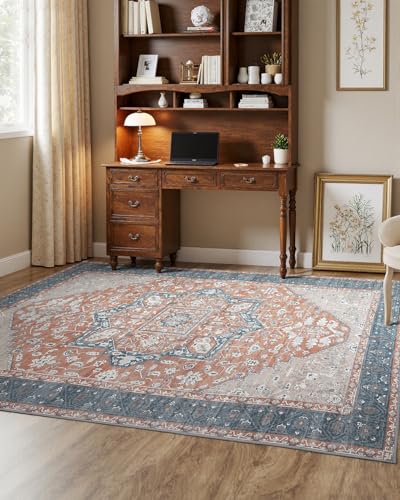 MINIDEAR 2x6 Runner Rugs for Entryway, Kitchen Rug, Washable Rugs for Bedroom Non Slip Vintage Rug with Floral Print Carpet Mat for Home, Orange - color: Blue-orange, size: 2' x 6' (Rectangular)