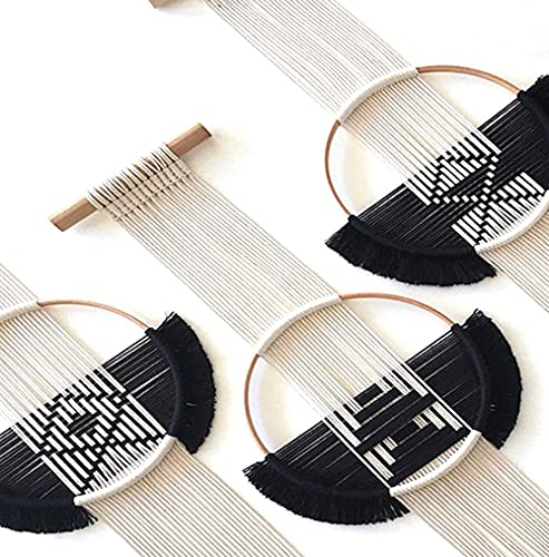 Flber Macrame Wall Hanging 3Pcs Macrame Wall Decor Macrame Wall Art Round Wall Art Handmade Boho Wall - color: Black
