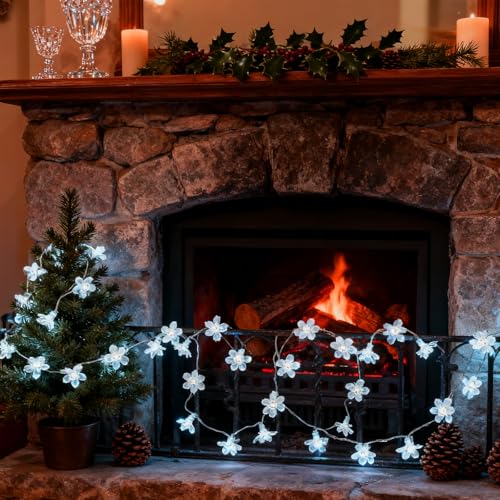 JACUXLSS Fairy Cool White Flower String Lights, 33ft 100 LED Plug in 8 Lighting Mode Cherry Blossom Indoor Wall Ceiling Window Decorations, Aesthetic Lamp Decor for Christmas Holiday Easter Bed Room - color: White