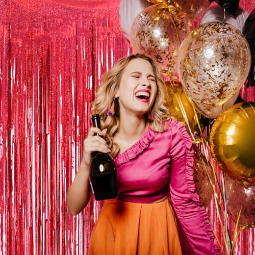 2 Pack 3.2ft x 8.2ft Red Foil Fringe Curtain, Glitter Metallic Tinsel Foil Fringe Curtains Photo Booth Backdrop Tinsel Door Curtains for Wedding Bridal Shower Bachelorette Christmas Party Decorations - color: Red