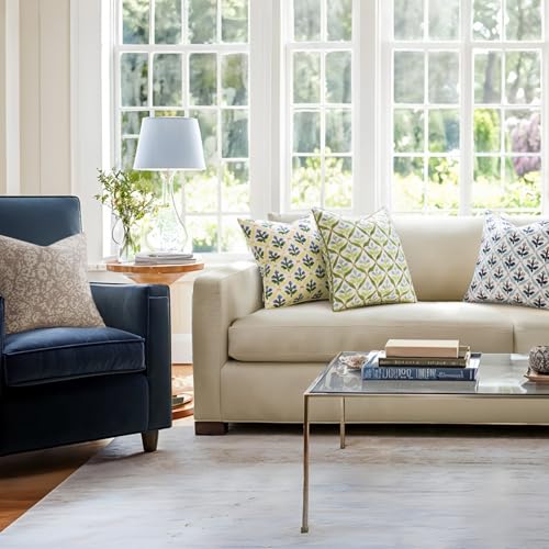 MIULEE Floral Decorative Pillow Covers Set of 2,Block Print Throw Pillowcases Outdoor Boho Farmhouse Vintage Summer Accent Cushion Covers for Couch paito Garden Sofa Bed 18x18 Inch, Green - color: Green, size: 18" x 18" (Pack of 2)