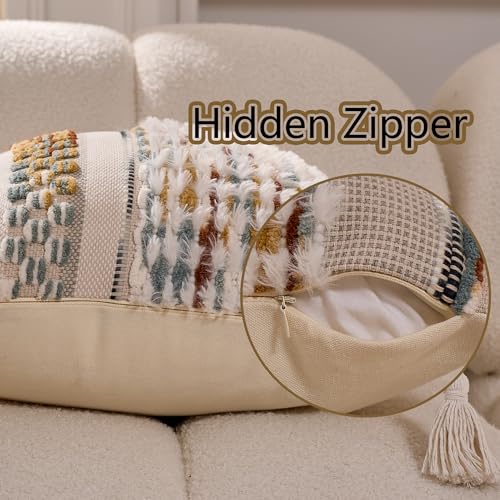 Boho Throw Pillow Covers 18x18 in Chenille Striped Textured Pillow Cover Farmhouse Decoration Striped Square Tassels Woven Pillowcase for Couch Bed Sofa Bedroom Living Room,Brown(Pack of 1) - color: White-brown Stripe Pack of 1, size: 18" x 18" (Pack of 1