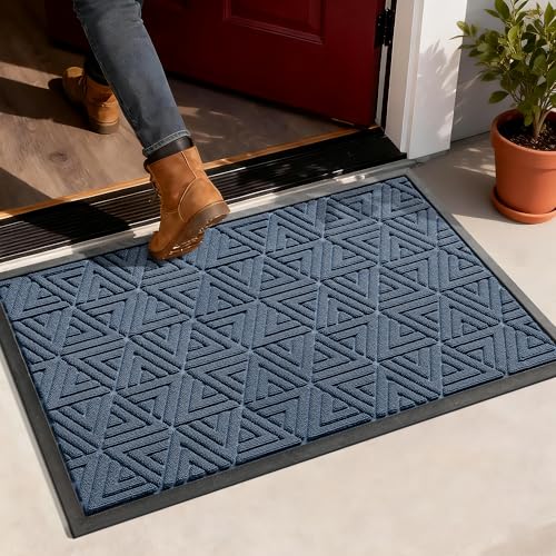 Yimobra Outdoor Mats for Front Door 29.5x17, Stops Mud & Dirt at Entrance, Fits Garage & Patio, All-Weather Waterproof Non Slip Outdoor Indoor Welcome Mat, Blue - color: Blue, size: 29.5x17 Inch