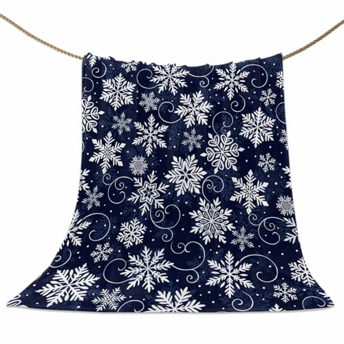 Christmas Throw Blankets, White Navy Snowflakes Pattern Soft Fleece Blanket Decorative for Home Sofa Couch Chair Living Bedroom,40x50 Inches, Winter - color: Christmas-hzf06262, size: 40x50 Inch