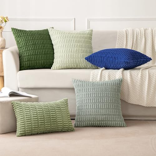 MIULEE Pack of 2 Spring Corduroy Decorative Throw Pillow Covers 16x16 Inch Soft Boho Striped Pillow Covers Modern Farmhouse Home Decor for Summer Sofa Living Room Couch Bed Moss Green - color: Moss Green, size: 16" x 16" (Pack of 2)