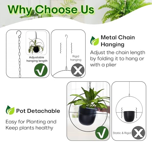2 Pack Hanging Planters for Indoor Plants with 5.5" Pot + Ceiling Hook + Extender Chain | Hanging Plant Holder, Metal Minimalist Planter, NO Plant incld - color: Black