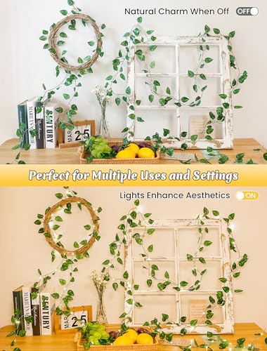 YOUNGAR Pothos Vines with Fairy Lights,Battery/USB Operated Leaf String Warm White Lights,23FT 73LED vine lights with Remote for Bedroom Garland Wedding Birthday Garden Party Wall Room Headboard Decor - color: Pothos (Warm White), size: 73 LED-USB/Battery