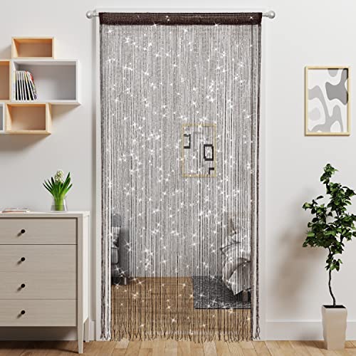 Door String Curtain Doorway Beads Curtains,Hanging Room Divider Beaded Decor Hippie Glitter Fringe Panel Closet Window Doors Sequin Sheer Boho Doors Tassel (Coffee) - color: Coffee
