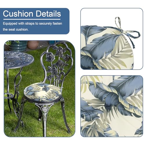 LVTXIII Outdoor Bistro Chair Cushions, 15"x15"x4" Round Patio Chair Cushions, All Weather Tufted Seat Cushions for Patio Furniture Use, Set of 2, ‌Lush Palm Blue - color: ‌lush Palm Blue