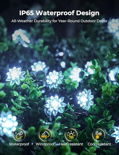 Brightown 50 LED Pure White Solar Flower String Lights Outdoor Waterproof, 23FT Solar Powered Fairy Lights with 8 Modes for Garden Yard Fence Patio Christmas Balcony Holiday Party Decor - color: Pure White, size: 1 Pack