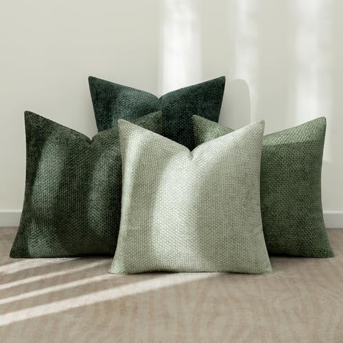 MIULEE Pack of 4 Couch Throw Pillow Covers 18x18 Inch Green Soft Decorative Chenille Pillow Covers Farmhouse Accent Cushion Covers for Boho Spring Home Decor Sofa Bedroom Living Room - color: Green, size: 18" x 18" (Pack of 4)