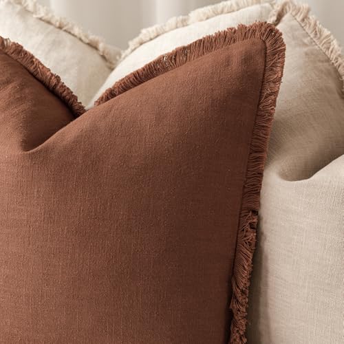 Foindtower Decorative Linen Fringe Throw Pillow Covers Boho Farmhouse Cushion Cover with Tassels Soft Accent Pillowcase for Chair Sofa Bed Living Room Home Decor, 16×16 Inch, 1PC,Fall Rust Orange - color: Late Autumn, size: 16" x 16" (Pack of 1)
