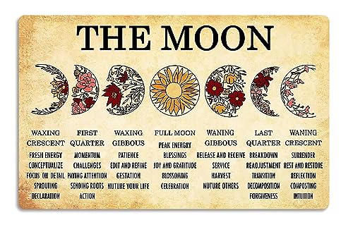 Fmcmly Vintage Metal Tin Signs Moon Phases Meanings Witchery Room Aesthetic Decoration New Year Sign Gift for Parents Home Kitchen Office Garage Bar Coffee Wall Decor 8x12 Inch - color: Tin Sign06