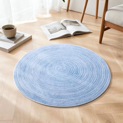 Asrug Imitation Jute Low Pile Round Rug Area Rug Washable Non-Slip Circle Rug Soft Plush Touch Circle Rugs Round for Kitchen Bathroom Living Bedroom Nursery, Carpet 2ft /24 inch/61 cm Blue - color: Blue, size: 2ft