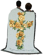 Yellow Rose Cross Blanket by Parker Fulton - Be Still And Know That I Am God - Scriptures Psalm 46:10 - Sympathy Bereavement Gift Tapestry Throw Woven from Cotton - Made in the USA (72x54) - color: Yellow Rose Cross, size: 72" x 54"