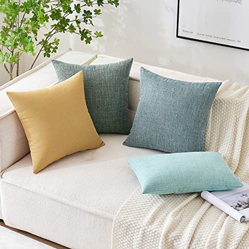 MIULEE Pack of 2 Decorative Linen Burlap Coastal Pillow Covers Farmhouse Boho Accent Pillowcases for Sofa Car Couch Bedroom Living Room Decor 18x18 Inch Teal - color: Teal, size: 18" x 18" (Pack of 2)