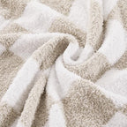 Checkered Throw Blanket, Taupe Soft Cozy Fluffy Knitted Throw Blankets for Couch, Sofa, Bed, Chair, Warm Fuzzy Travel Picnic Lightweight Plaid Blanket, 60x80 inches - color: Taupe, size: 60×80 Inch
