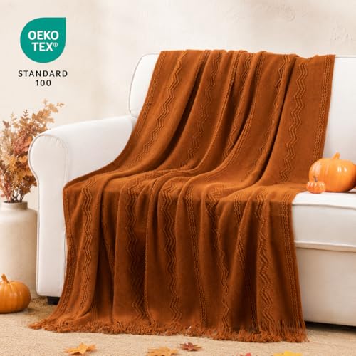 BATTILO HOME Fall Decor Caramel Throw Blanket for Couch, Rust Orange Throw Blanket for Bed, Decorative Fall Throw for Sofa, 50"x60" - color: Caramel, size: 50 x 60 in.