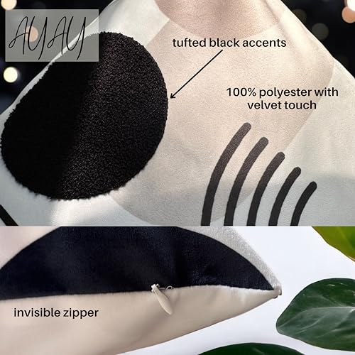 AYAY Modern Decorative Pillow Covers 18 x18 – Boho Throw Pillows for Couch Bed, Set of 2 Modern Cases, Printed Abstract Soft Velvet Pillows, Washable (Black, White and Beige, 18 x 18) - color: Black, White and Beige