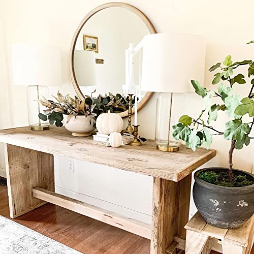 Round Wood Mirror,36 inch Circle Wooden Natural Large Farmhouse Vanity Boho Decor Wall Mirror for Bathroom Bedroom Living Room Hallway - size: 36"L x 36"W