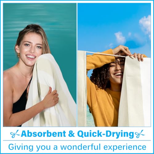 Vikumond Oversized Turkish Beach Towel Blanket XXL Cotton Sandproof Towels Boho Woven Extra Large Big Sand Free Giant Throw Blankets Huge Quilt XL Picnic Camping Necessities Cloud for Adult Gifts - color: Z Ubeige Vertical Stripe, size: Xxxl(88x82 In,224x