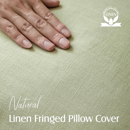 Foindtower Set of 2 Decorative Linen Fringe Throw Pillow Covers Boho Farmhouse Cushion Cover with Tassels Soft Accent Pillowcase for Couch Sofa Bed Living Room Home Decor,16×16 Inch,Light Sage Green - color: Seeding Green, size: 16" x 16" (Pack of 2)