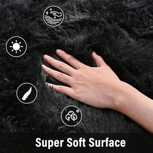 Merelax Fluffy Shaggy Small Area Rug, Black 2x4 Runner Rugs for Bedside Christmas Decor, Mini Fuzzy Plush Throw Rug, Soft Non-Slip Entryway Shag Catpet for Livingroom Holiday Home Aesthetic - color: Black, size: 2' x 4' (Rectangular)