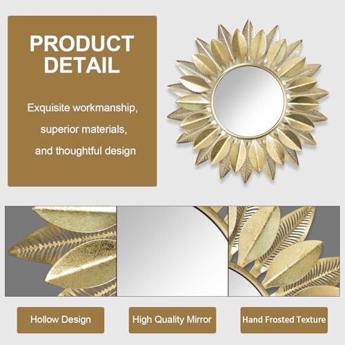 Wall Mirrors Decorative 30" Country-Style Gold Round Mirrors for Wall Decor ，Sunflower Wall Hanging Mirror - color: Gold, size: 29.5”*29.5“