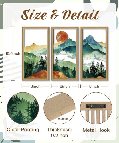 Putuo Decor Boho Mountain Wall Art Set of 3, Aesthetic Nature Landscape Mountain Wall Decor, Rustic Farmhouse Mid-Century Modern Artwork for Living Room, Bedroom, Office, 16.5 x 8.6 inch - color: Boho Mountain Aesthetic Wall Art