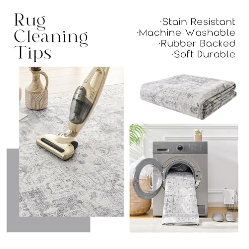 BILEEHOME Cream and Slate Grey Area Rug 6x9 for Bedroom Living Room Floor Washable Boho Pattern Geometric Rug to Match Gray Couch for Dining Room, 6 x 9 - color: Slate Gray/Cream, size: 6' x 9' (Rectangular)