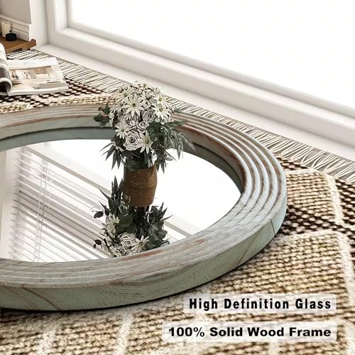 LOSOUR Round Mirror, Farmhouse Decor Solid Wood Frame Wall Circle Mirror, Decorative Mirrors for Bathroom Over Sink, Living Room, Entryway,Bedroom, Entryway, Hallway,Foyer (1, Brown, 24" L x 24" W) - color: Brown