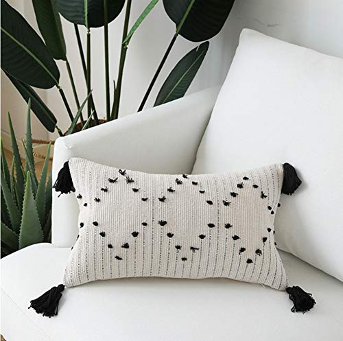 LEVINIS Decorative Boho Throw Pillow Covers 12 x 20 Inch, Black and White Woven Cotton Lumbar Pillow Case for Home, Party, Car, Office - color: Tribal Geometric, size: 20" x 12" (Pack of 1)