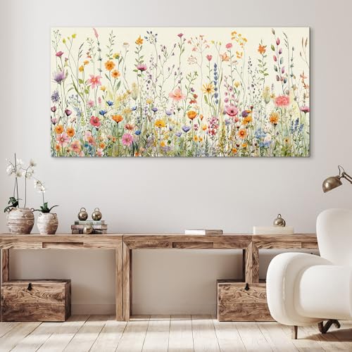 HPINUB Colorful Flower Framed Canvas Wall Art Set, Watercolor Daisy Floral Wall Decor, Wildflower Green Leaf Wall Painting, Multicolour Botanical Art Print for Living Room, Bedroom, Office - 20"x40" - color: Colorful Wildflower Wall Art, size: 40"L x 20"W