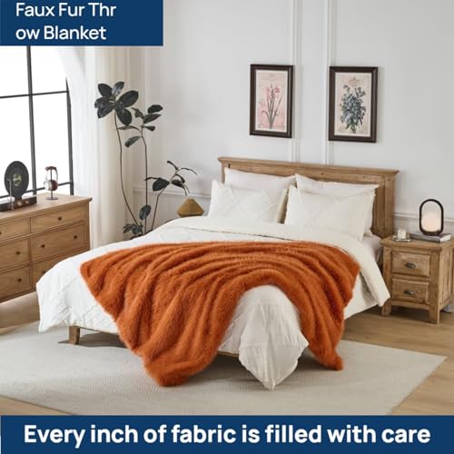 Luxury Fluffy Faux Fur Throw Blanket,Thick Fluffy Silky Fuzzy Cozy Blanket,Plush Blankets for Couch, Sofa, Chair, Bed-Burnt Orange,50x60 Inches - color: Burnt Orange, size: Throw (50" x 60")