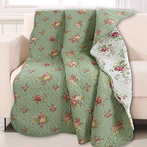 Cozy Line Home Fashions Vintage Floral Quilted Throw 100% Cotton Reversible All Season Throw (Blossom) - color: Blossom