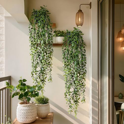 Artificial Hanging Plant 2 Pcs Faux Plant Ivy Vine Faux Eucalyptus Vines Fake Potted Greenery for Wall Living Room Home Shelf Office Bathroom Outdoor Indoor Decor (Type 1) - color: Type 1