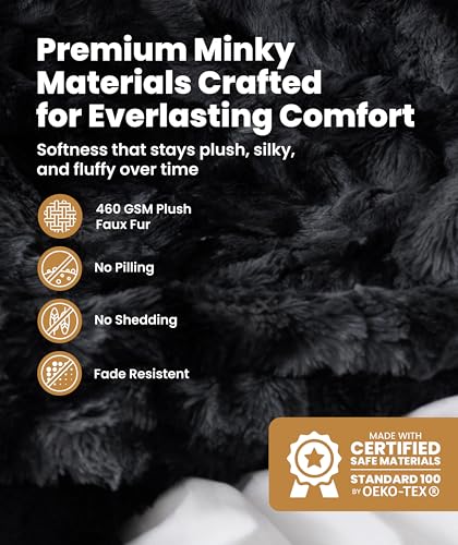 Everlasting Comfort Soft & Comfortable Black Faux Fur Throw Blanket for Couch - (50"x65") Minky & Fluffy Fall Blankets & Throws, Plush Fuzzy Cover for Bed, Sofa & Living Room - Cozy Home Decor - color: Black