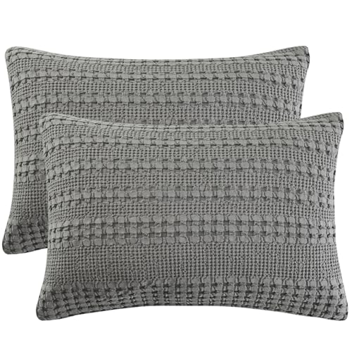 PHF 100% Cotton Waffle Pillow Shams Standard Size, 2 Pack 20" x 26" Soft Skin-Friendly Pillowcases, No Filling, Aesthetic Woven and Breathable Waffle Weave Pillow Case Covers for Bed, Dark Grey - color: Dark Grey, size: 26" x 20" (Pack of 2)