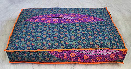 CRAFT KALA Mandala Floor Pillow Cushion Cover Seating Throw Cover Hippie Decorative Bohemian Ottoman Poufs Pom Pom Pillow Cases Boho Indian Cotton Living Room Yoga Home Décor (24" Square Multi 6 Kaam) - color: Multi 6 Kaam, size: 24" x 24" (Pack of 1)